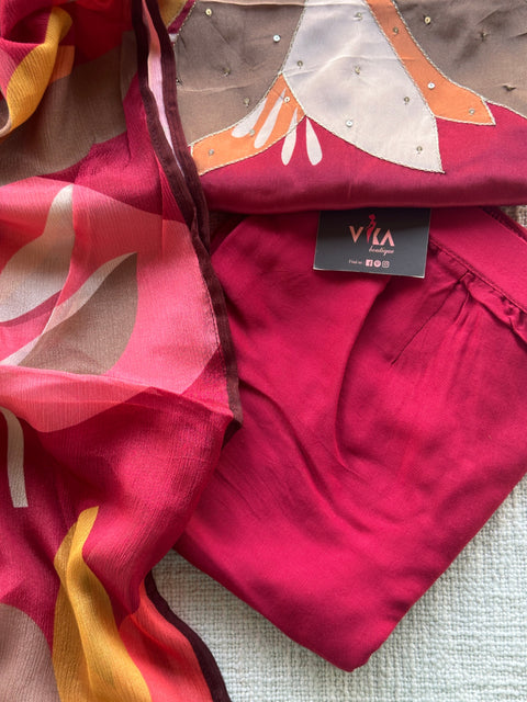 V neck multi colour crepe silk ready set