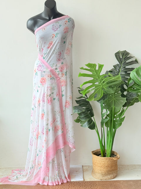 Floral printed georgette saree