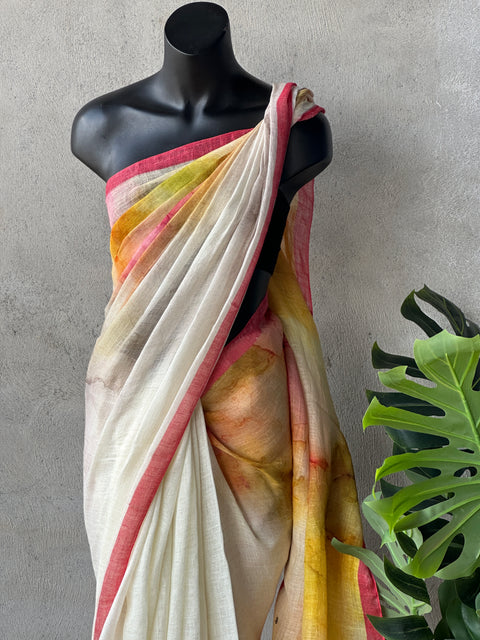 Digital Printed Pure Linen saree