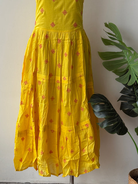 Yellow embroidered layered Dress