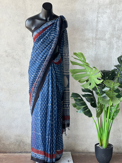 Pre order - Hand block Printed pure Linen saree