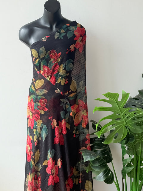 Floral printed georgette saree