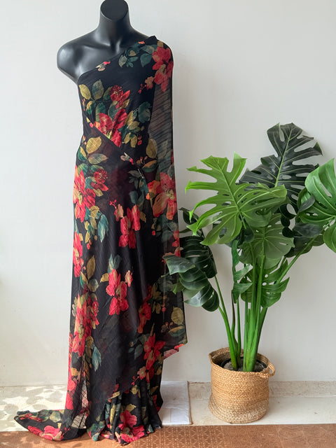 Floral printed georgette saree