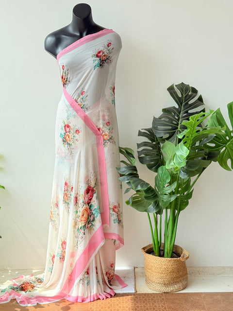 Floral printed georgette saree