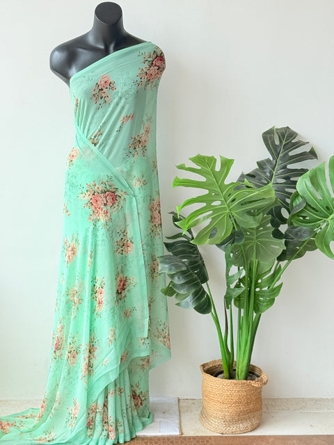 Floral printed georgette saree
