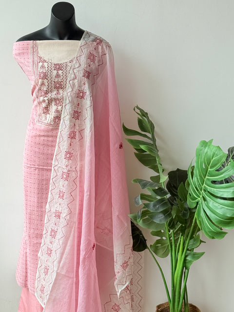 Pink emb cotton salwar material