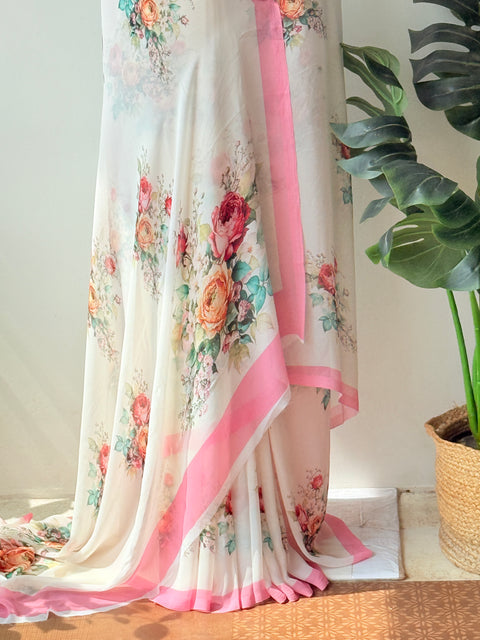 Floral printed georgette saree