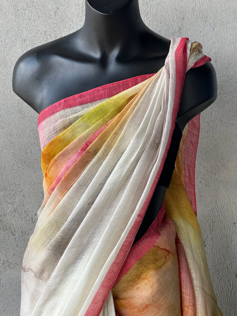 Digital Printed Pure Linen saree