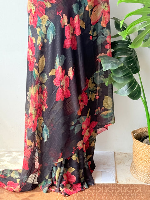 Floral printed georgette saree
