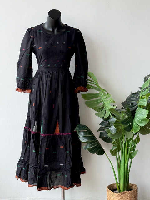 Black jamdani cotton layered gown