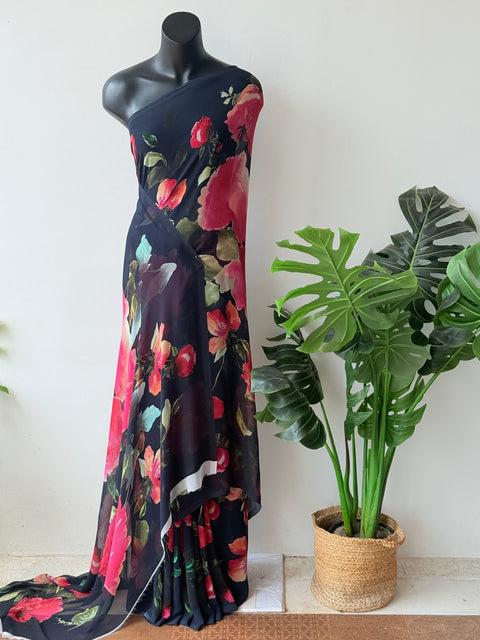 Floral printed georgette saree