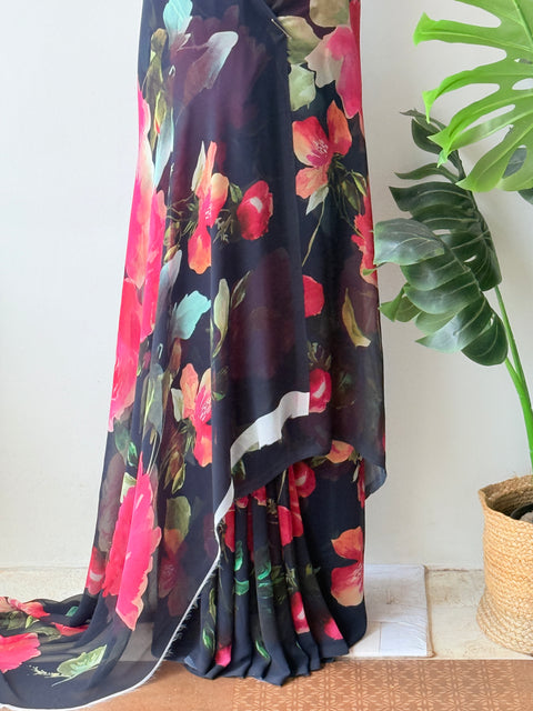 Floral printed georgette saree