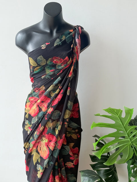 Floral printed georgette saree