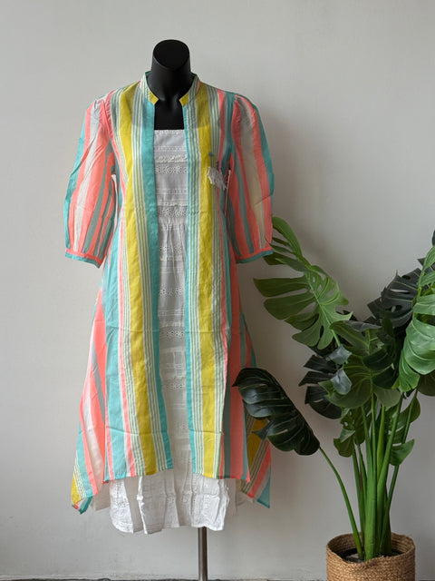 White Hakoba dress with multicoloured shrug