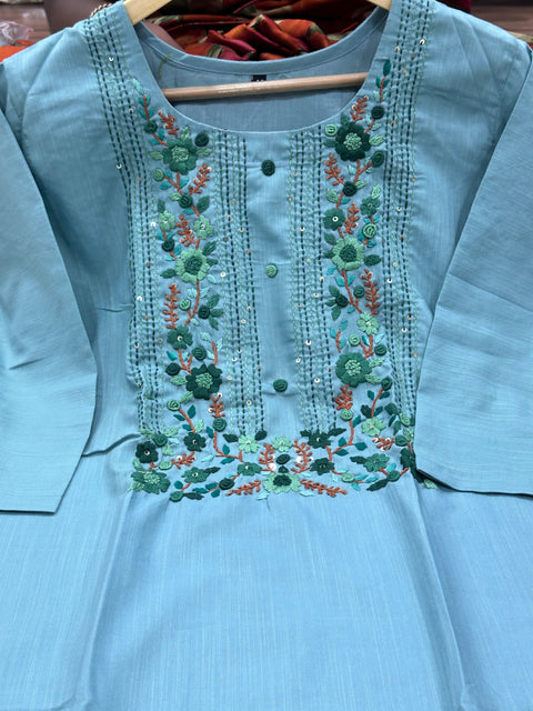 Size 42-46 Hand embroidery cotton kurti