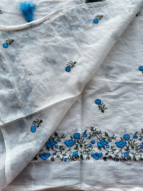 Cross stitch Embroidery cotton saree