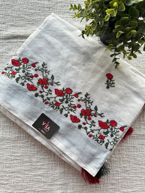 Cross stitch Embroidery cotton saree