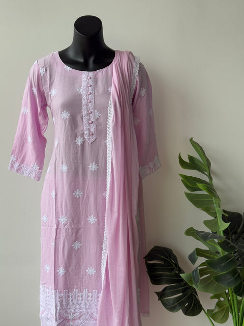 Floral Embroidered Thread Work Pure Cotton Kurta pant set