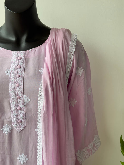 Floral Embroidered Thread Work Pure Cotton Kurta pant set