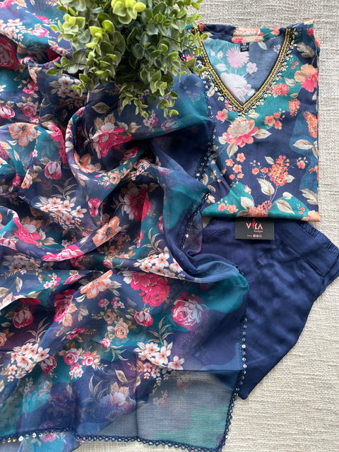 Floral printed cotton suit set