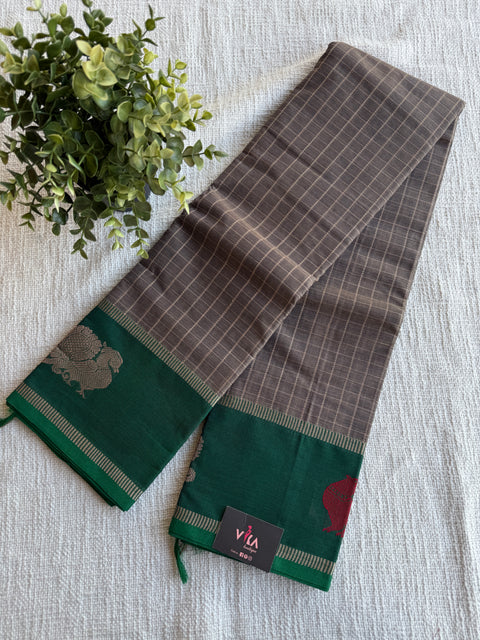 Grey Green Chettinad Cotton saree
