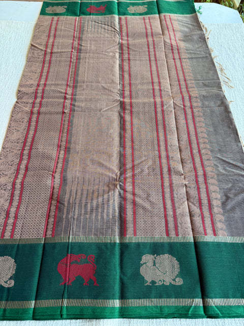 Grey Green Chettinad Cotton saree