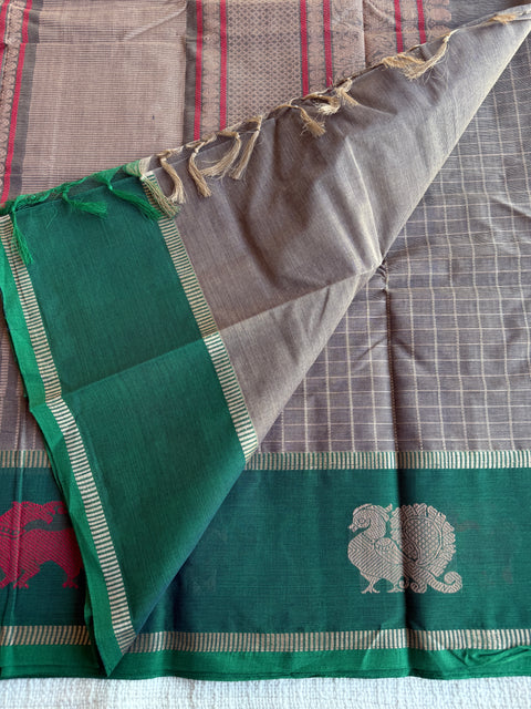 Grey Green Chettinad Cotton saree