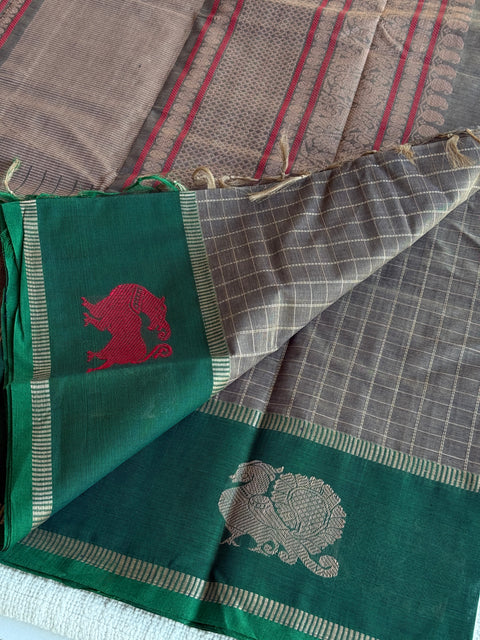 Grey Green Chettinad Cotton saree