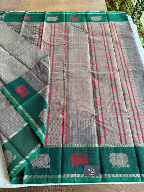 Grey Green Chettinad Cotton saree