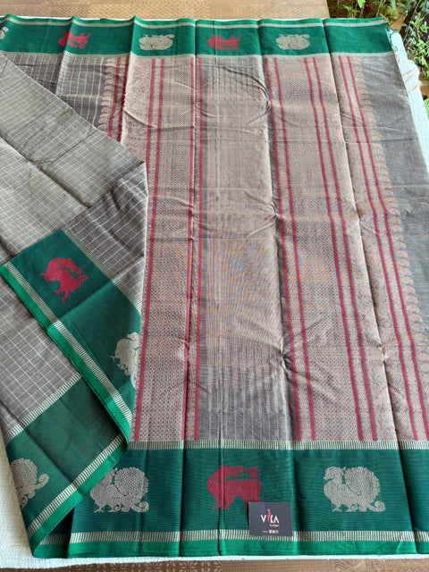 Grey Green Chettinad Cotton saree