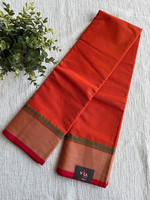 Orange red Chettinad Cotton saree
