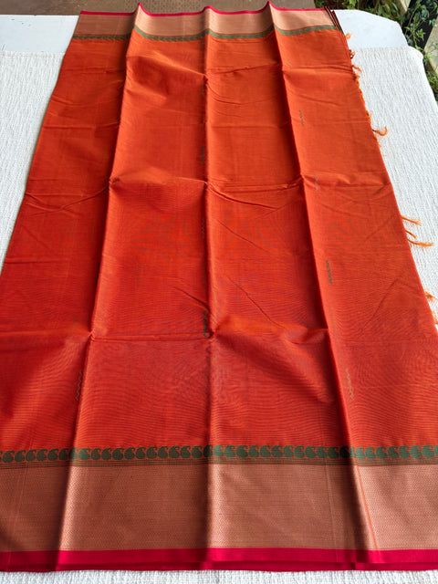 Orange red Chettinad Cotton saree