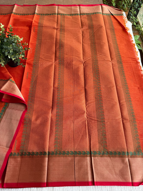 Orange red Chettinad Cotton saree