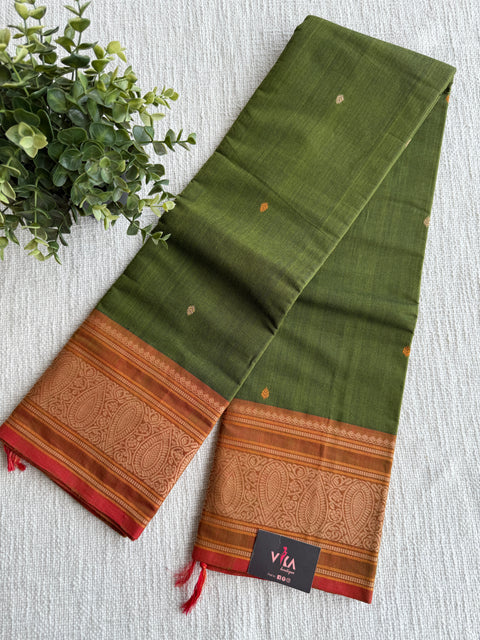 Mahendi green with brown Chettinad Cotton saree