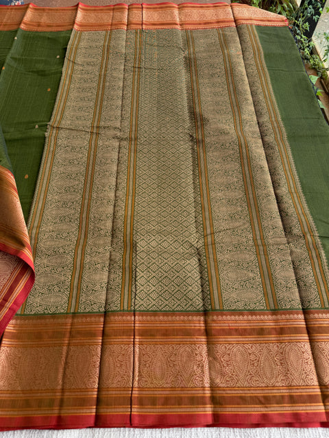 Mahendi green with brown Chettinad Cotton saree