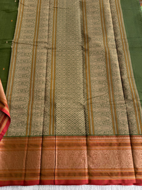 Mahendi green with brown Chettinad Cotton saree
