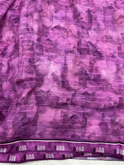 Lavender printed georgette saree