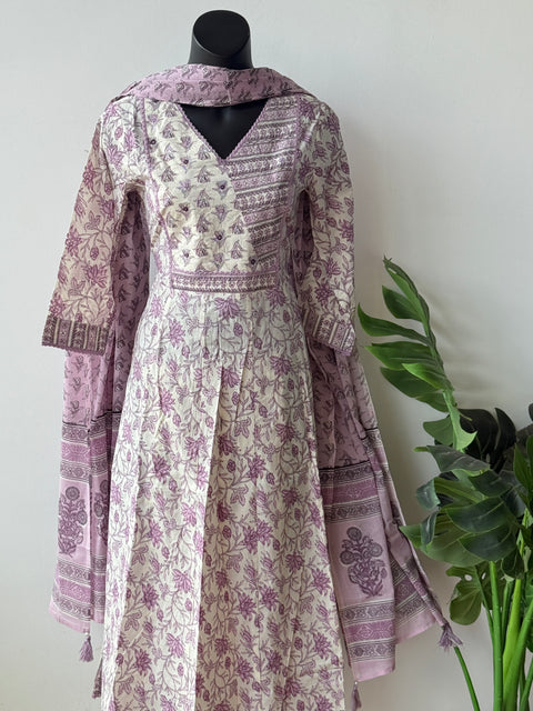 Anarkali Printed cotton kurta pant set
