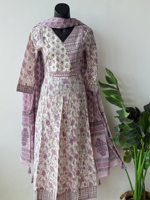 Anarkali Printed cotton kurta pant set