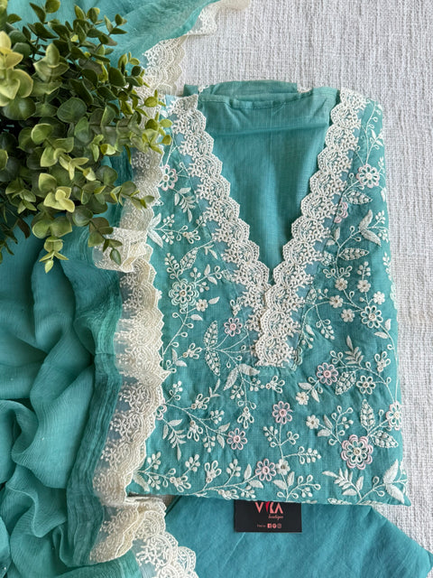 Rama Green Emb Kota salwar suit material