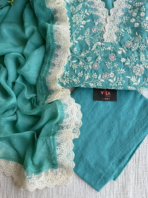 Rama Green Emb Kota salwar suit material