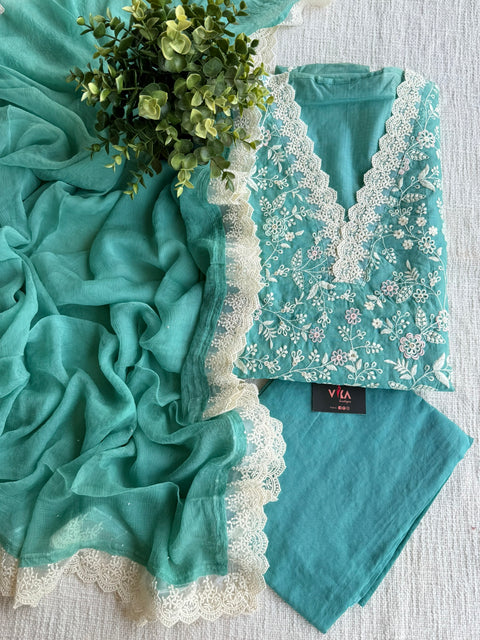 Rama Green Emb Kota salwar suit material