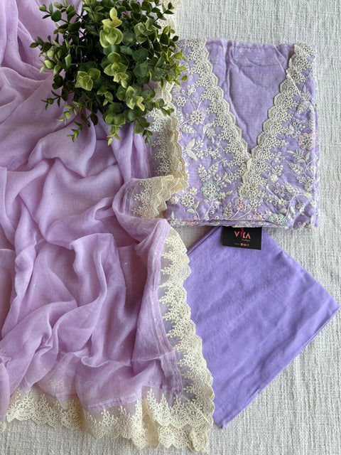 Lavender Emb Kota salwar suit material