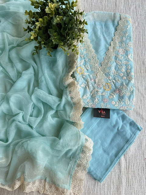 Sky blue Emb Kota salwar suit material