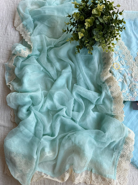 Sky blue Emb Kota salwar suit material
