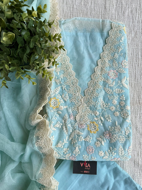 Sky blue Emb Kota salwar suit material