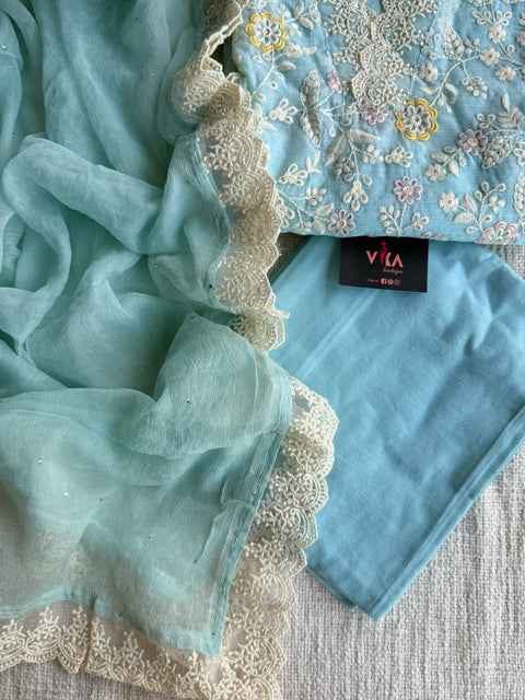 Sky blue Emb Kota salwar suit material