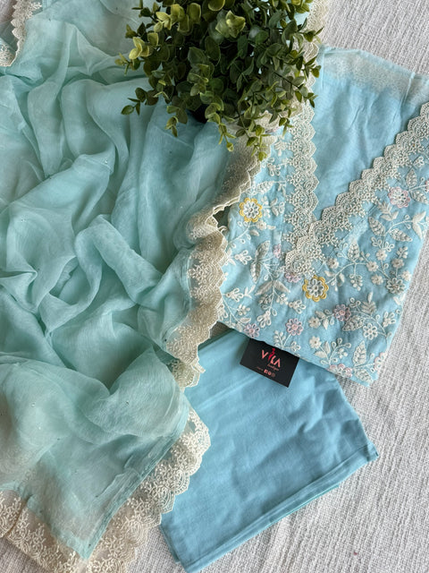 Sky blue Emb Kota salwar suit material