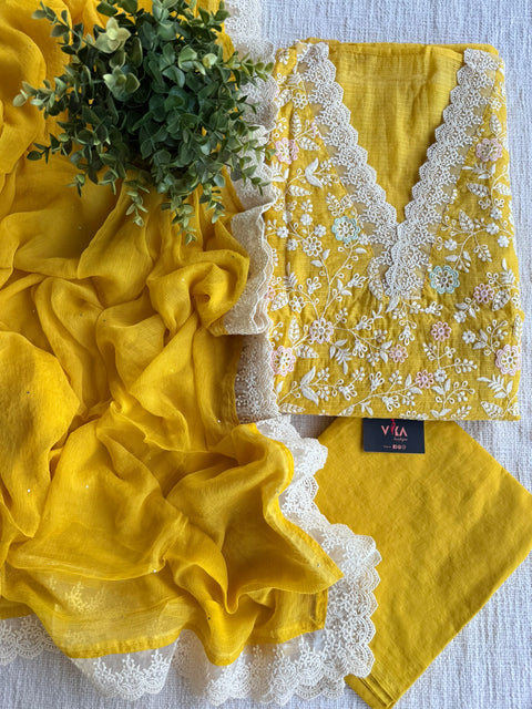 Yellow Emb Kota salwar suit material
