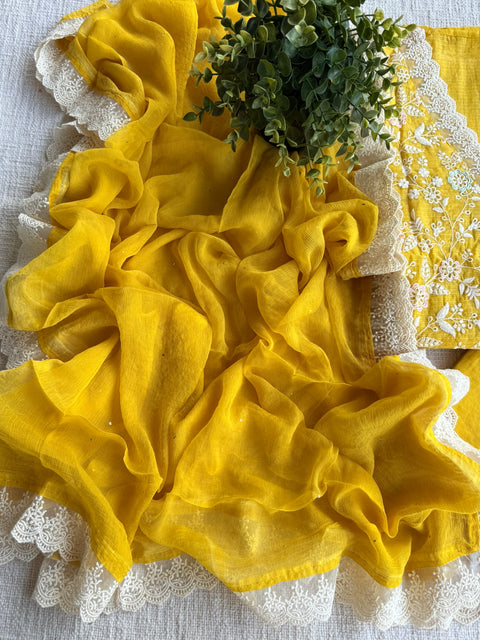 Yellow Emb Kota salwar suit material